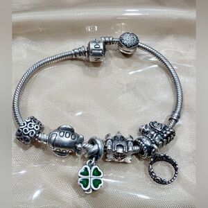 Pandora S925 Sterling Silver Charm Bracelet Castle Bride Clover Wedding Theme 💝